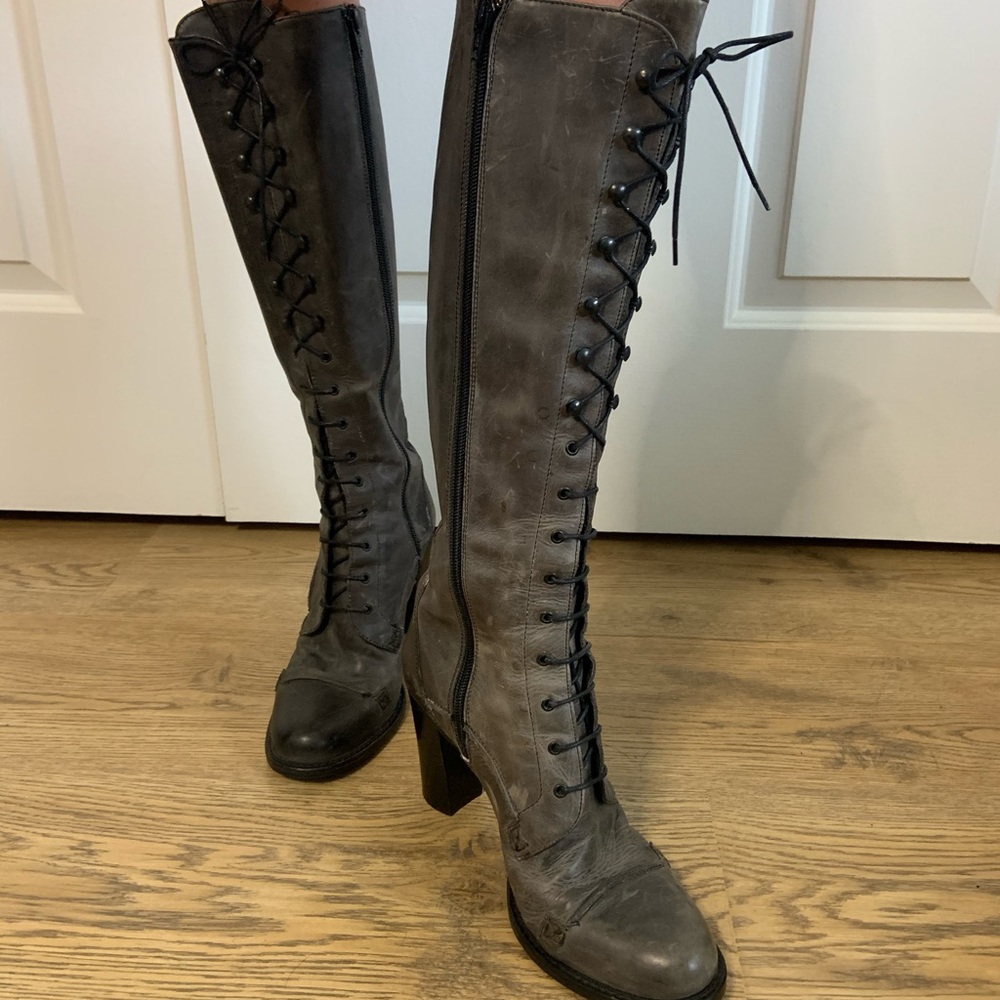 Charles David heeled laced tall boots with zipper